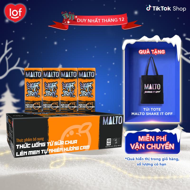 Sữa chua lên men tự nhiên MALTO Shake It Off hương cam thùng 48 hộp x 180ml