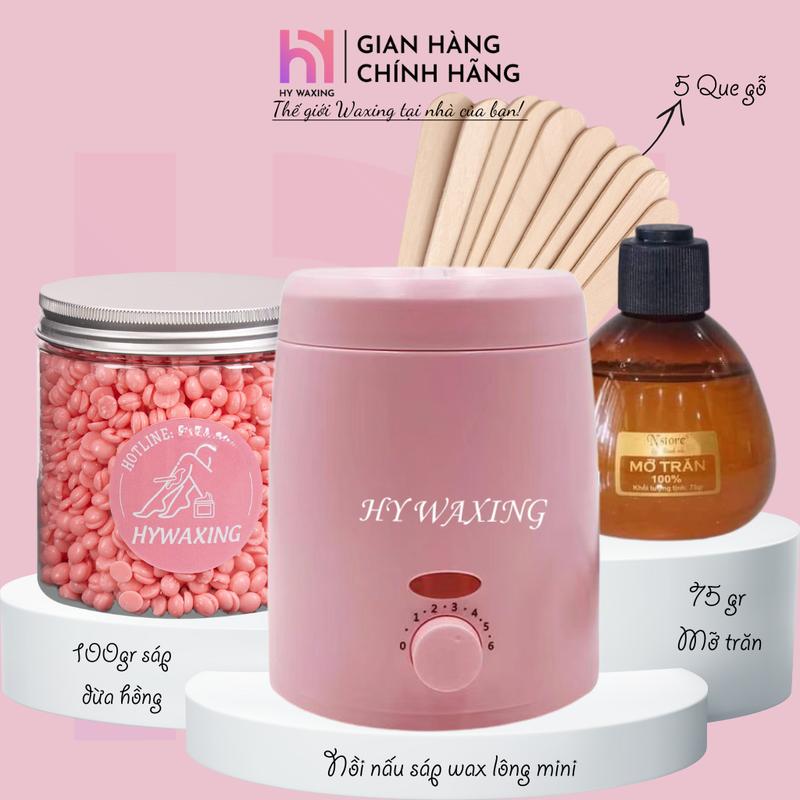 Combo Nồi Nấu Sáp Wax Lông Chống Dính Mini 200ml + 100gr Sáp Premium Tặng Kèm 90ml Mỡ Trăn