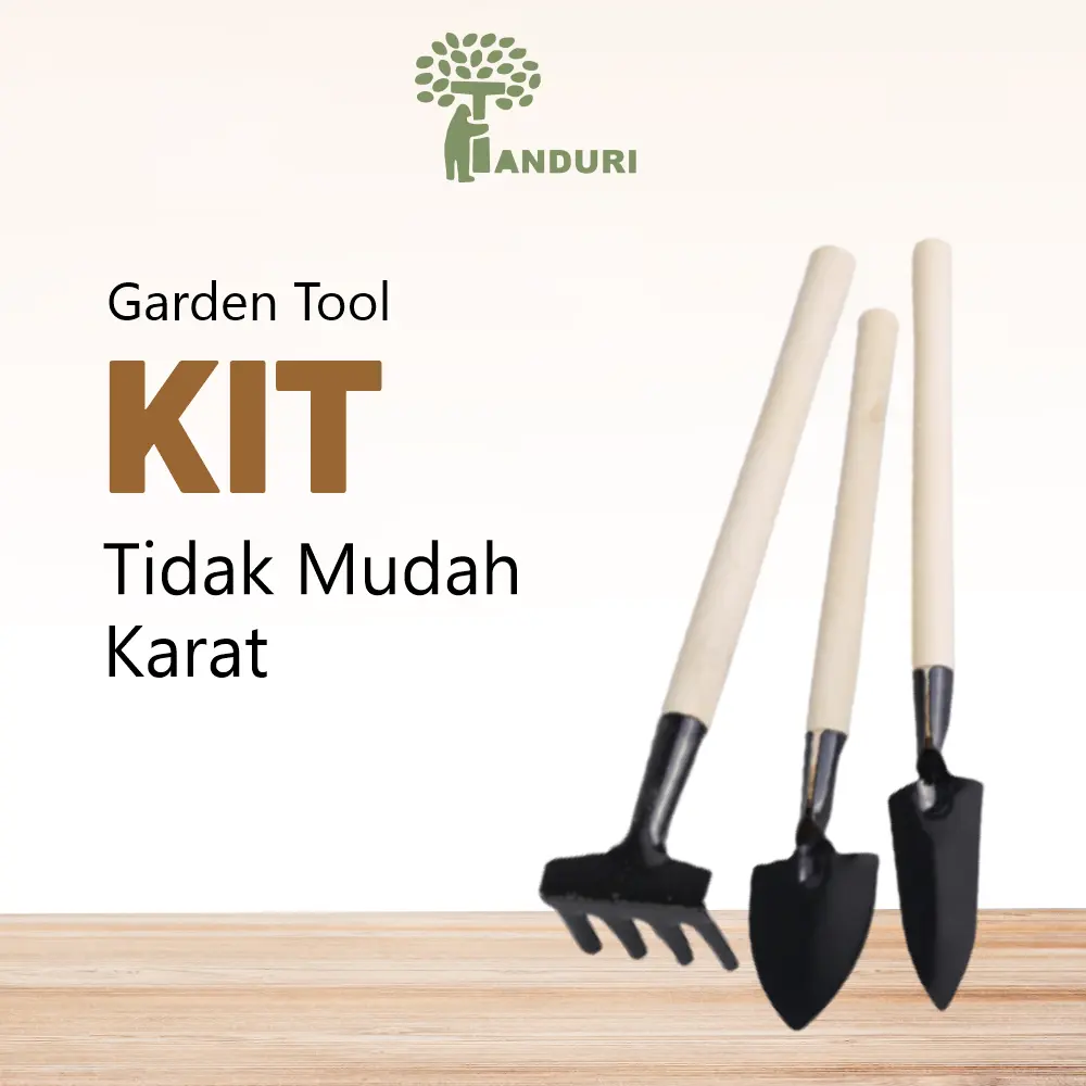 Tanduri - Garden Tools Mini 3 Pcs - 1 Set Peralatan Berkebun Peralatan Berkebun Mini Lengkap Sekop, Cangkul, Garpu Alat Kebun Mini Praktis Untuk Pot, Tanaman Hias, Bunga, Bonsai, Urban Farming, Gardening Tools Set Premium Berkualitas Tinggi Untuk Berkebun