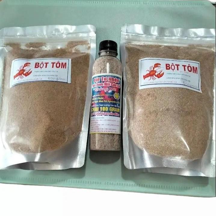 COMBO 1kg bột tôm 1 chai tơ nhện 100gr dùng trộn với cám câu cá Đi Câu Fishing - Bắt Cá Nam