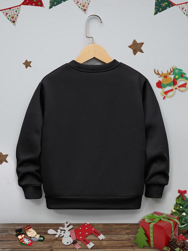 Product Introduction of Girl's Flamingo & Letter Print Drop Shoulder Thermal Lined Christmas Sweatshirt, Casual Long Sleeve Round Neck Pullover for Fall & Winter, Kids Clothes for Daily Wear 3