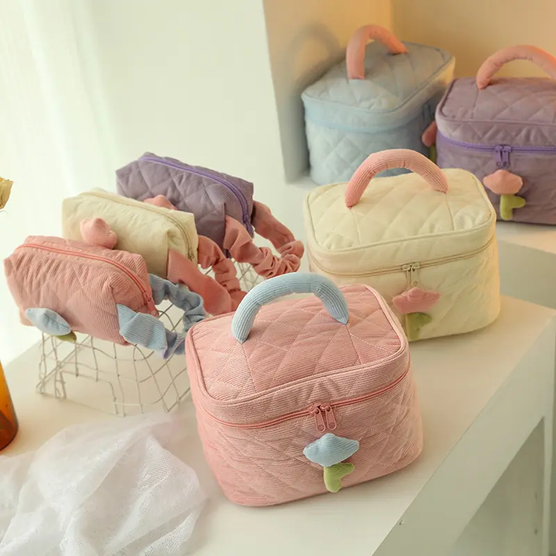 Túi Đựng Hoa Tulip, Thời Trang, Dành Cho Nữ, Dung Tích Lớn, Túi Đựng Mỹ Phẩm Du Lịch, Túi Có Khóa Kéo, Lưu Trữ Cầm Tay Túi Sắp Xếp Đồ Trang Điểm