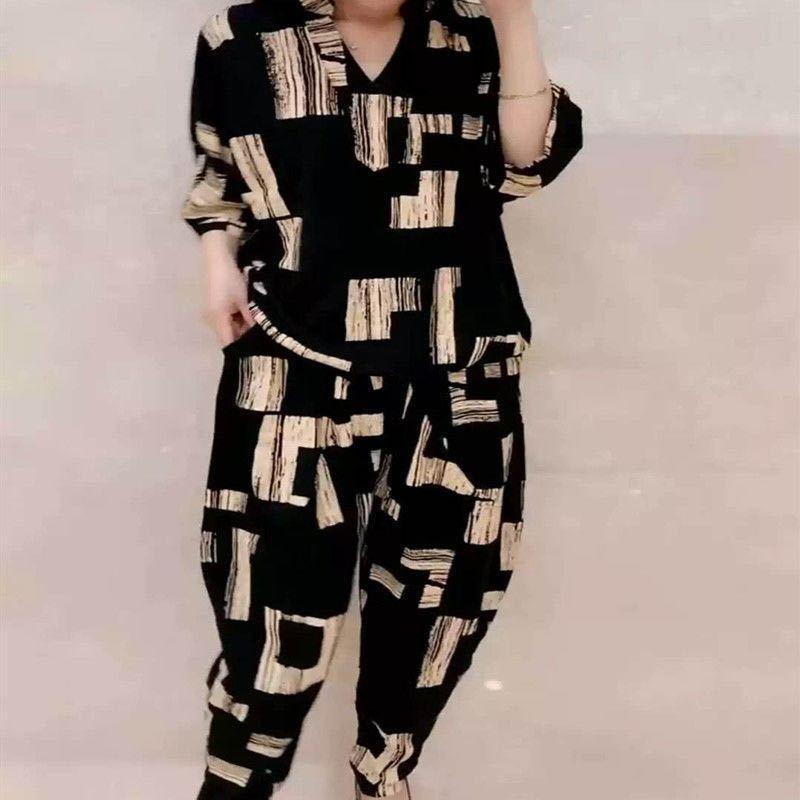 Bộ Đồ Hai Mảnh Cho Nữ, Áo Sơ Mi Cổ Tròn ngắn Tay Và Quần Harem Thường Ngày Thời Trang Mùa Hè Phong Cách Hàn Quốc, Ngoại Cỡ, Dáng Rộng Vừa Vặn, Thích Hợp Cho Phụ Nữ, Bộ Đồ Một Mảnh / Bộ Đồ, Váy Áo Nữ Thường Ngày 2