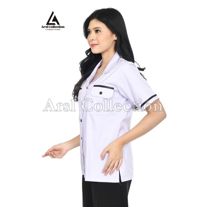 Atasan PDH Wanita – Baju Kemeja  Dinas Putih List Hitam,Polos  Formal & Nyaman 5