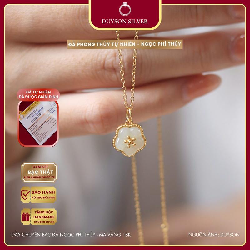 Vòng cổ Ngọc Phỉ Thúy tự nhiên hình hoa đào Duyson Silver, dây chuyền bạc nữ mạ vàng 18k DCXK78