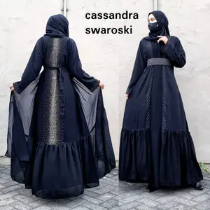 Abaya Hitam Turkey Gamis Maxi Dress Arab Saudi Bordir Turki Dubai Cassandra Swaroski + Belt