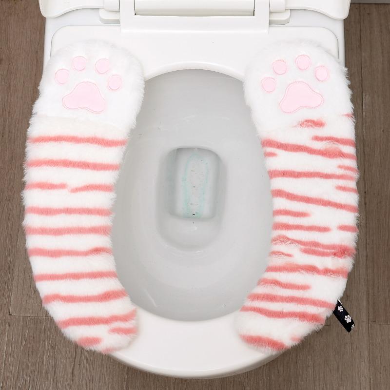 Product Introduction of Cute Multicolor Cat Paw Plush Toilet Seat Padded Universal Self-adhesice Toilet Seat Gasket Household Bathroom Toilet Cushion 15
