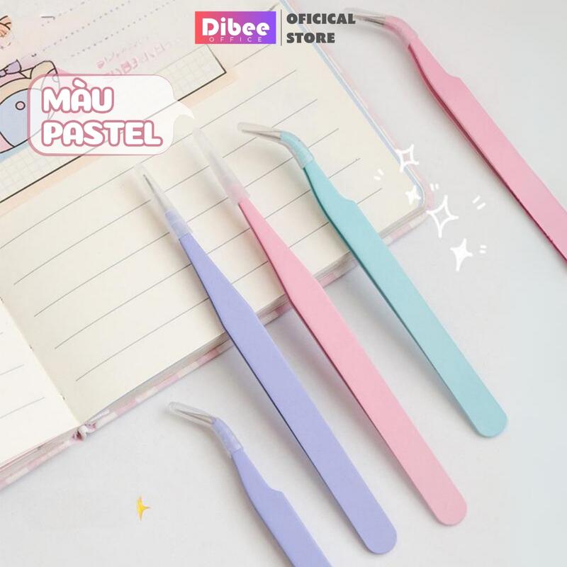 Nhíp gắn mi, sticker DiBee, nhíp đa năng 3 màu pastel, gắp đá nail, gắp mi giả, làm đổ thủ công, không gỉ Q147