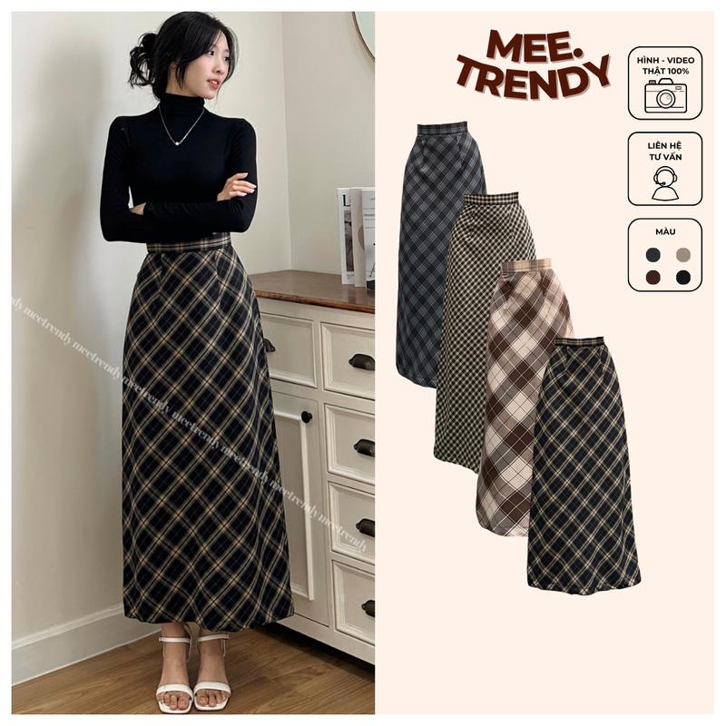 Chân Váy Chữ A MEETRENDY Caro Dáng Dài Kẻ Ô Cạp Cao Xẻ Sau Tôn Dáng [CVcaro]