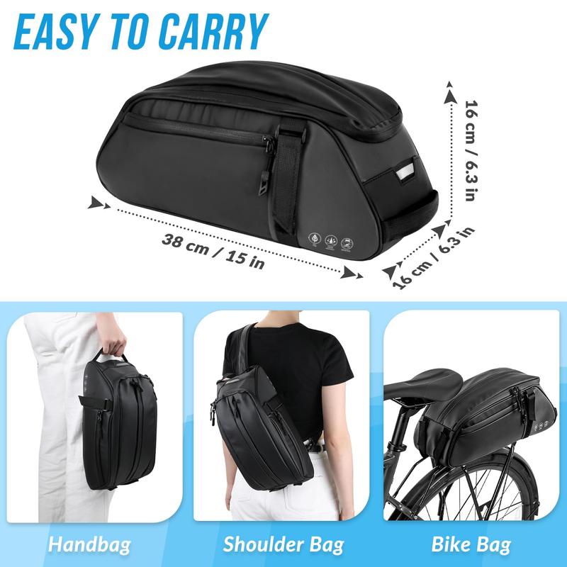 Reflective Rear Rack Bag, Water Resistant Bike Saddle Panniers for Bicycles, 8L Trunk Cycling Back Seat Cargo Carrier Storage Pouch 1