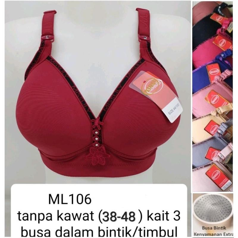 BRA BH wanita Tanpa Kawat KAIT 3 ML106 Busa Dalam Bintik Timbul Katun Lembut dan Nyaman 0