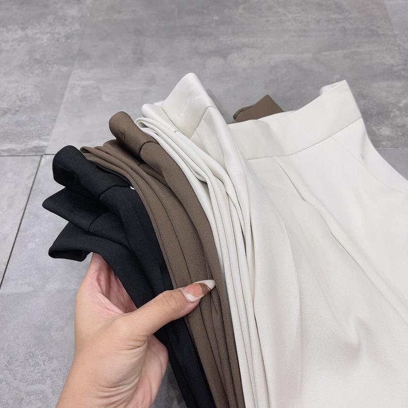 Quần ống rộng nữ chất Gold Hàn, Quần tây ống suông cullotes dáng dài 1 khuy Pants Jean  Women 5