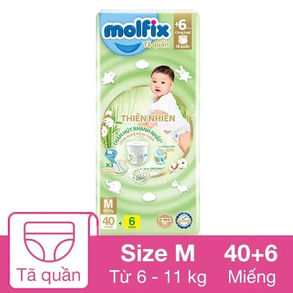 Tã quần Molfix M46, L42, XL38, 2XL34 miếng cho bé Cho Bé 0