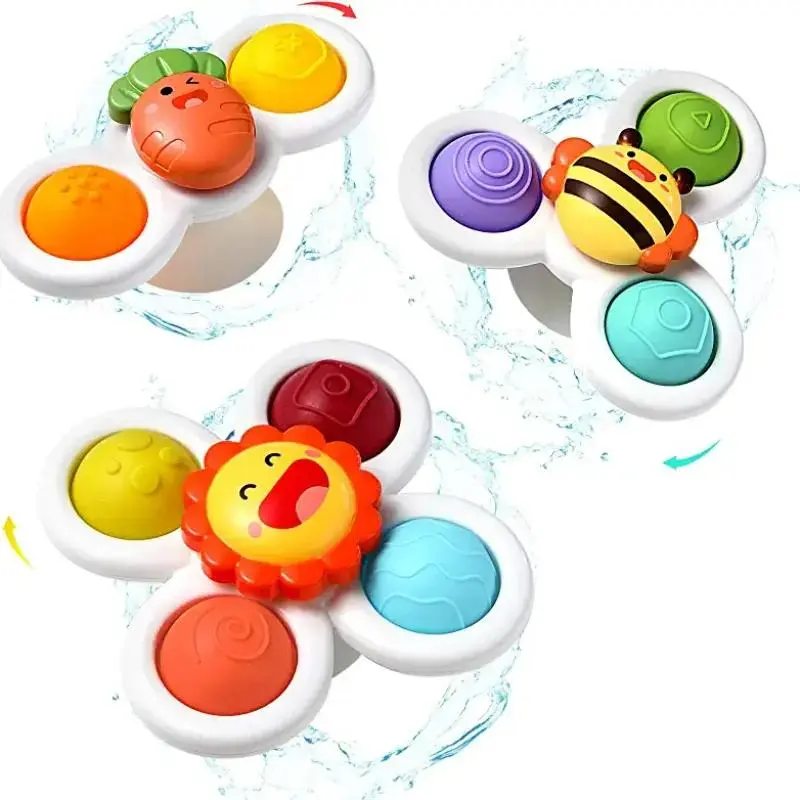 Baby Suction Cup Spinning Top Bath Toy, 3 Counts Colorful Spinning Top Toy, Birthday Gifts, Sensory Toys, Interesting Toys, Fidget Toys 0