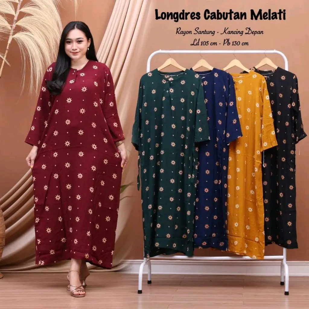 Daster Longdress Lengan Panjang Batik Rayon Santung Bumil Busui Kancing Depan Motif Pekalongan