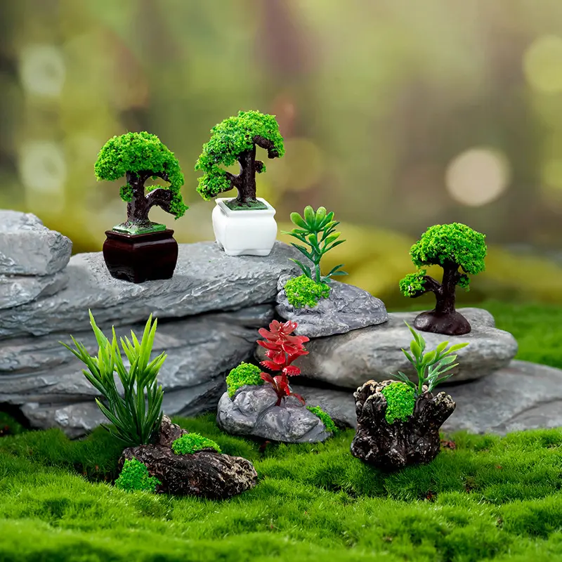 โมเดลพืชสีเขียวจำลองขนาดเล็ก บ้านตุ๊กตา DIY เหมาะสำหรับบ้านตุ๊กตาและตกแต่งฉากกลางแจ้งสวน