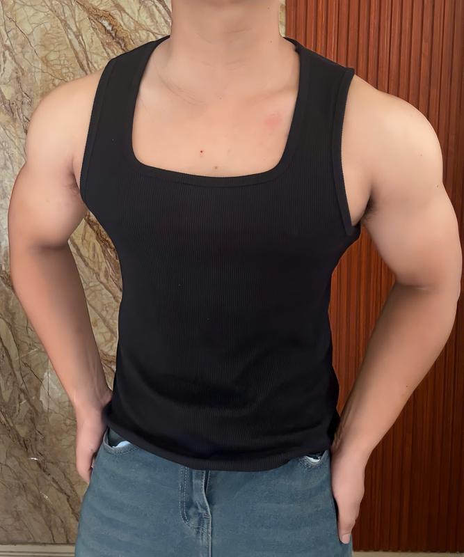 Áo ba lổ tanktop nam cổ vuông cotton gân dày thiết kế ôm body tôn dáng gymmer Menswear 8