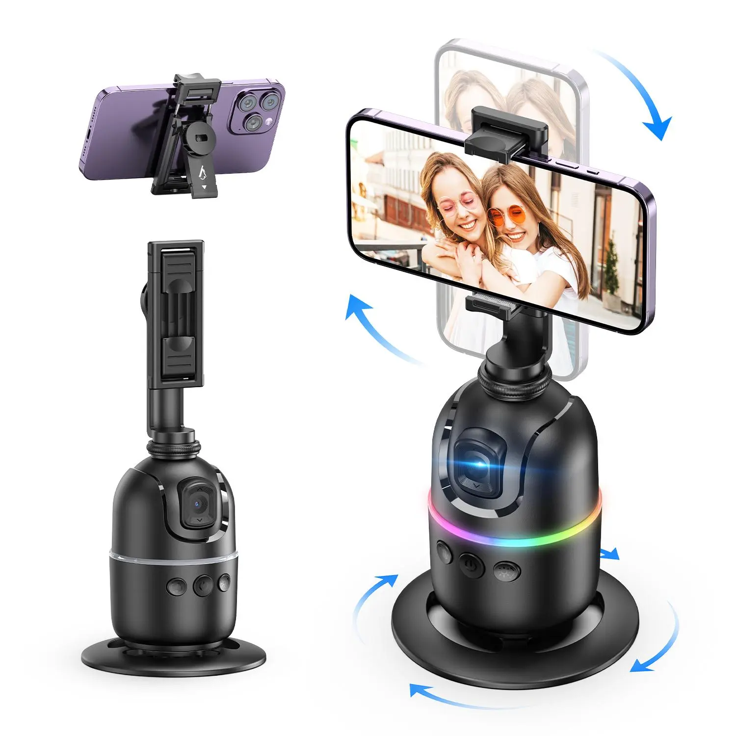 Auto Face Tracking Tripod, Rechargeable 360° Rotatable Phone Camera Stand with Gesture Control & Colorful Light Ring, Smart Shooting Phone Holder, Vlogging Kit, Electronics Accessories