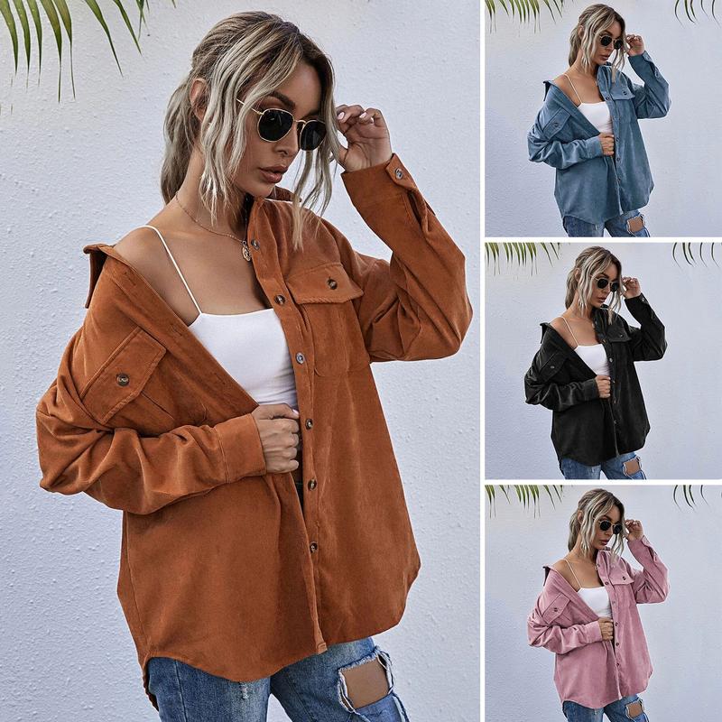 Tayuod Spring Fall Coat with Chest Pockets Button-down Turn-down ...