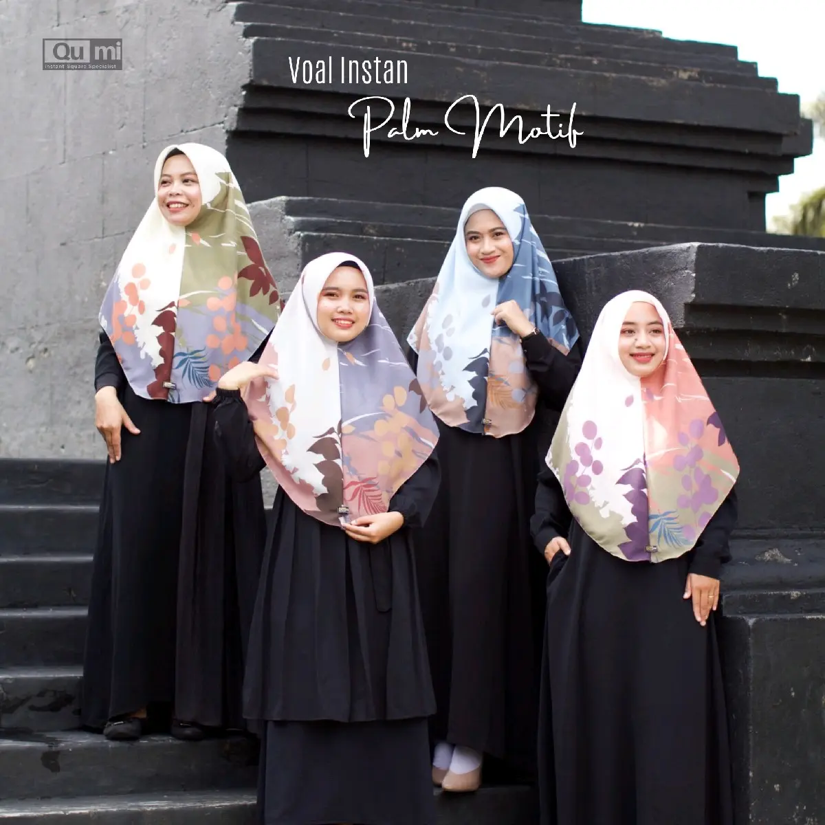 segi 4 voal instan palm motif qumilabel Jilbab Panjang