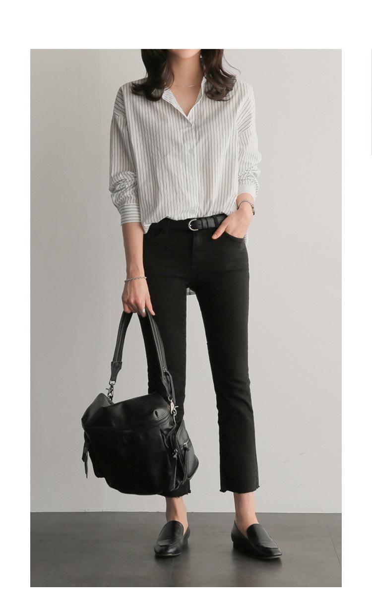 Product Introduction of 2023 Spring/Summer New Mid length Versatile Loose Blue Vertical Stripe BF Large Long Sleeve Shirt Women's Summer Han Style Top Blouse 15