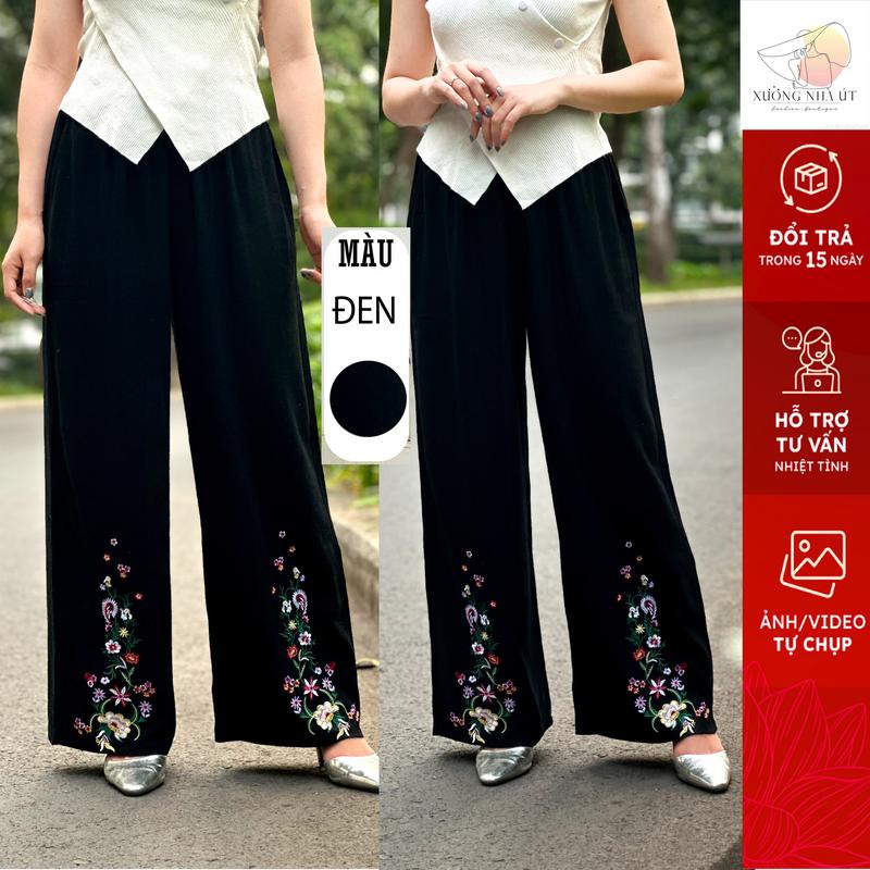 Quần Linen ống rộng Thêu Hoa Mùa Xuân ( Ms:27) Nữ - XƯỞNGNHÀÚT 0