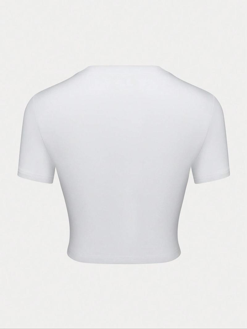 Product Introduction of Women's Cherry Print Round Neck Crop Tee, Casual Short Sleeve Crew Neck T-shirt for Summer, Fashion Women's Top for Daily Wear 2
