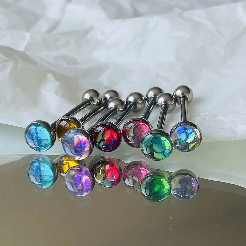 7-color fish scale oil drop tongue studs titanium steel deep sea fantasy color gradient tongue ring piercing jewelry
