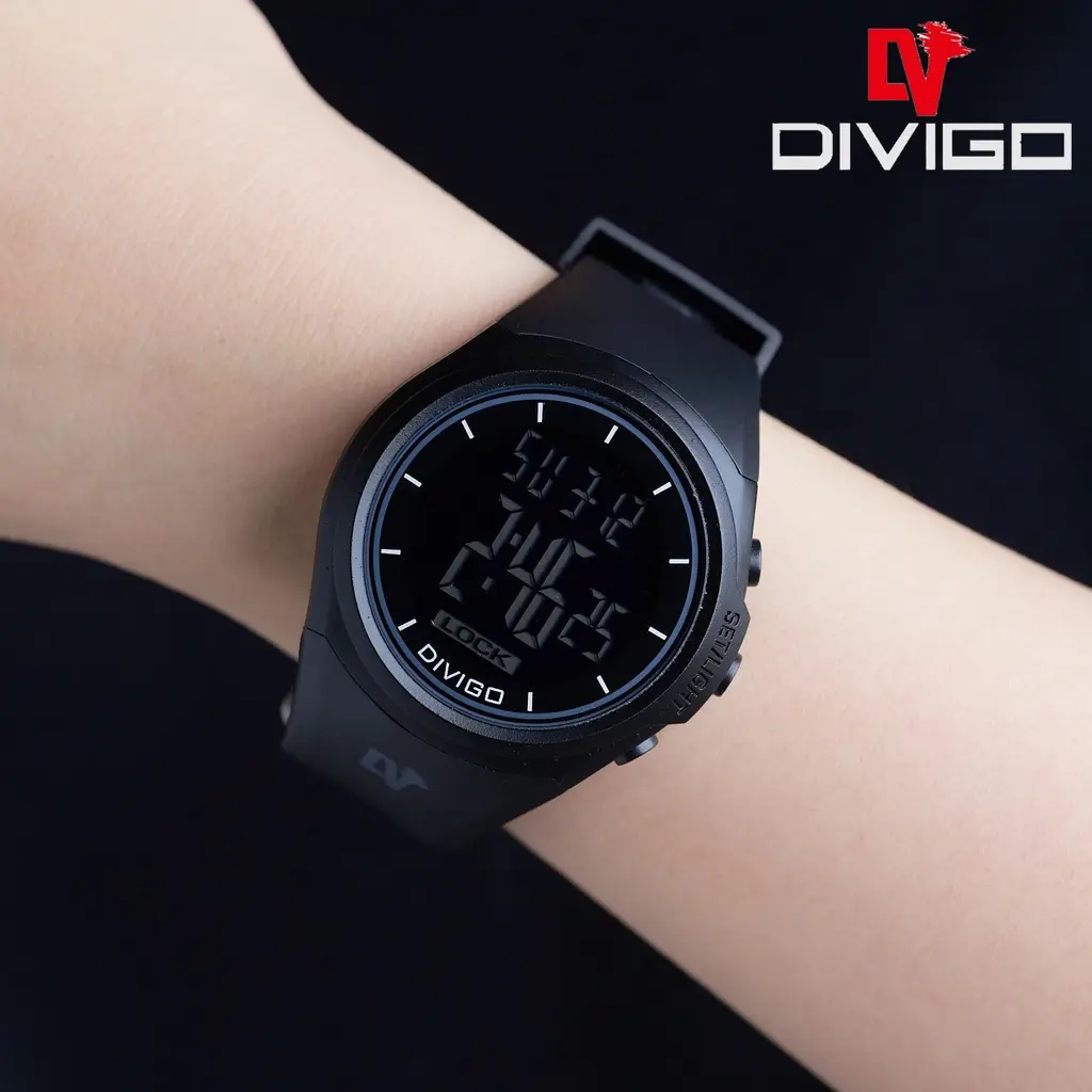 Jam Tangan Pria /Wanita DIVIGO DV-2107 / Jam Tangan Digital LED Original Water Resistant 3ATM Besi Rubber