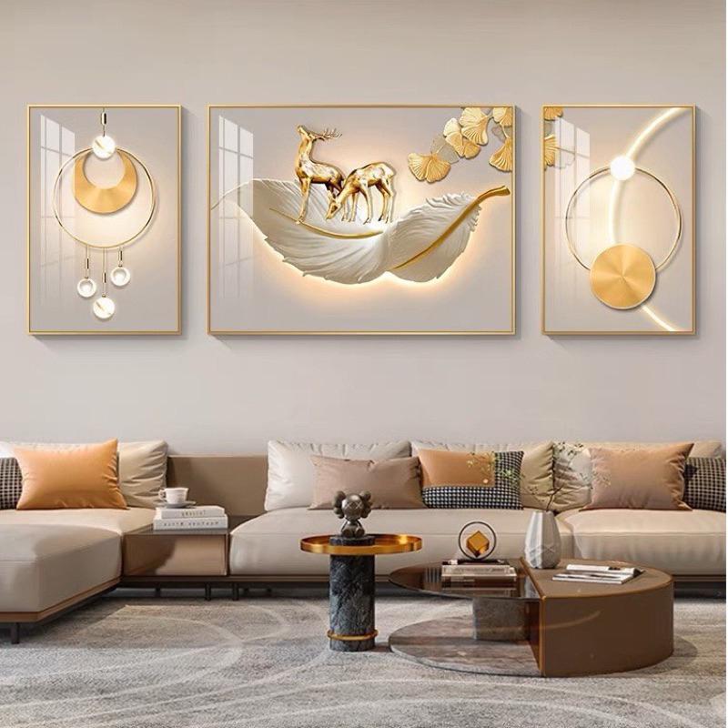 Bộ 3 Tranh Treo Tường Phòng Khách Phong Cách Hiện Đại Tranh Tráng Gương 5D Cao Cấp Decor Tường Treo Phòng