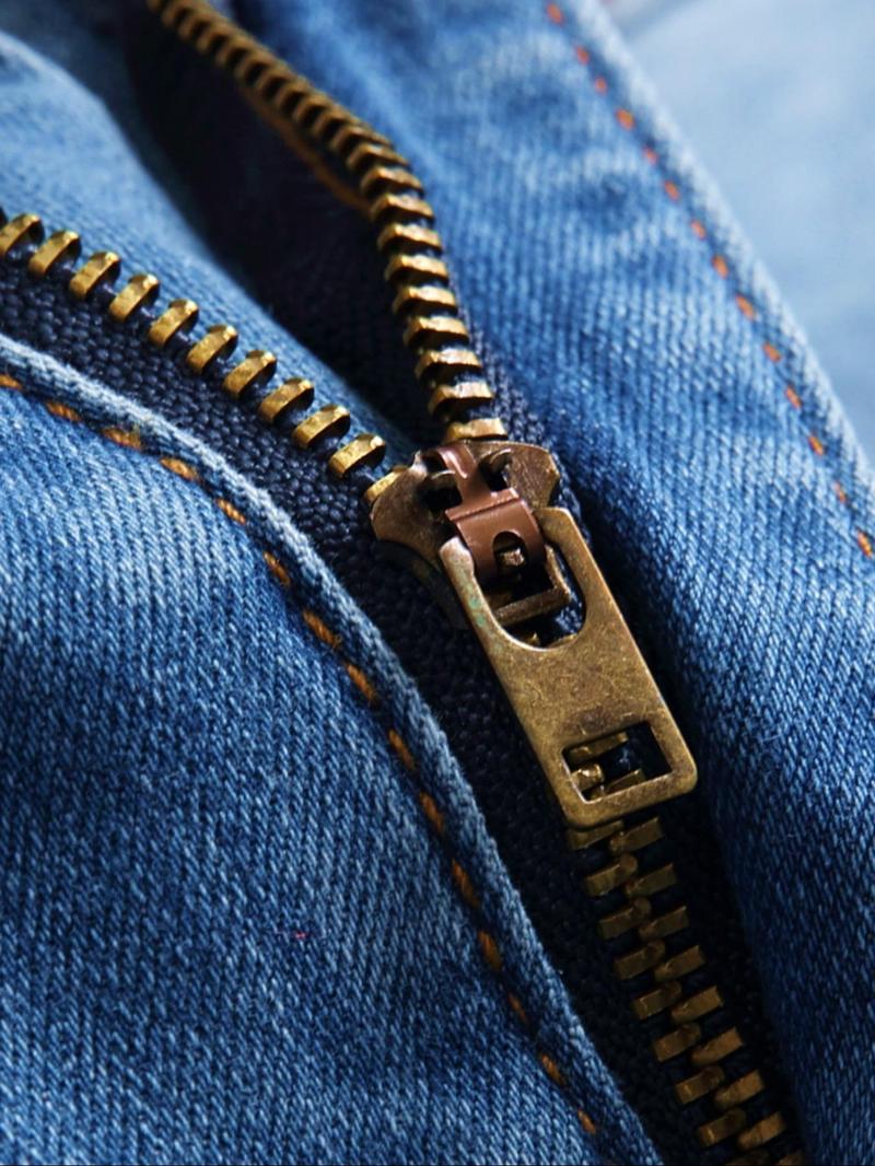 Product Introduction of Men's Slim Blue Denim Jeans, Casual Comfy Ripped Jeans for Daily Wear, Fashion Men's Bottoms for All Seasons, Cotton, Menswear 4