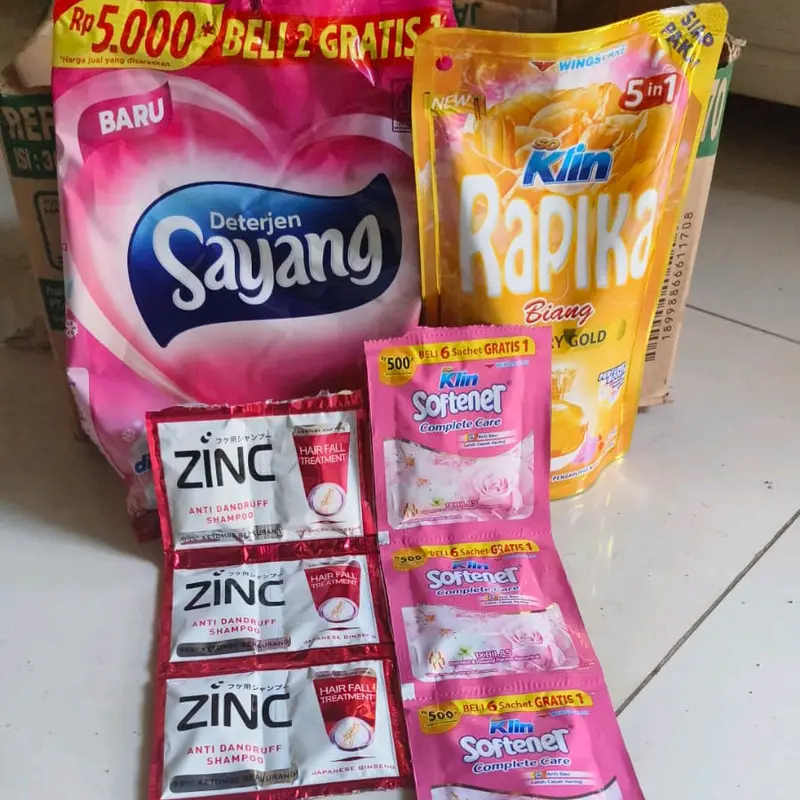 Paket Sabun Cuci Murah 10RIBUAN Detergen Sayang 5000an Rapika Pewangi Pakaian Shampoo Zinc 6 Sachet Softener 4 Sachet 0