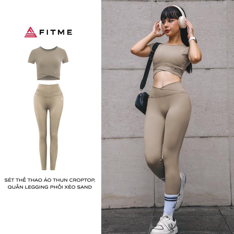  Bộ đồ tập thể thao Áo thun croptop Sand Quần legging phối xéo Sand tập gym yoga thoáng khí 