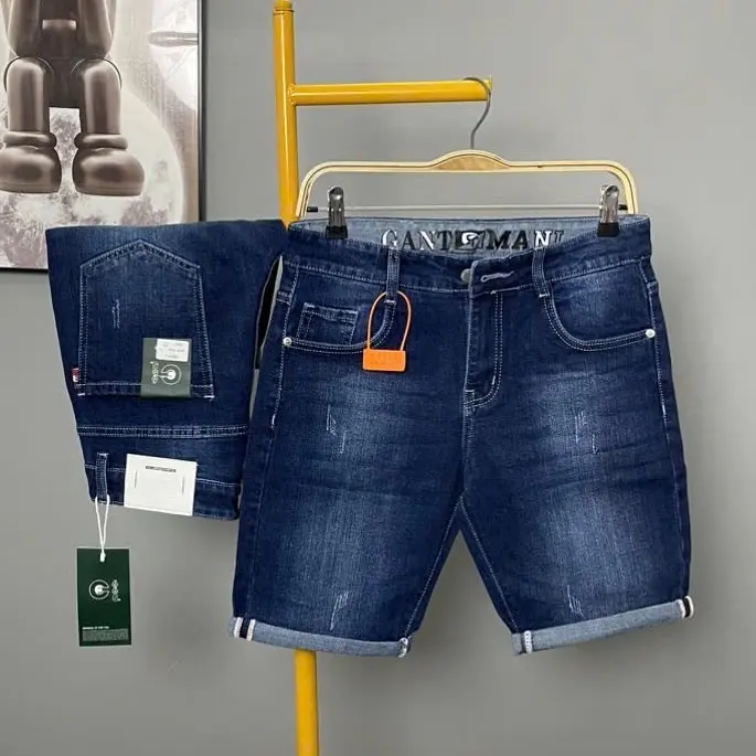 Short xanh đậm cào Jean Nam Menswear Có Túi Pants Quần