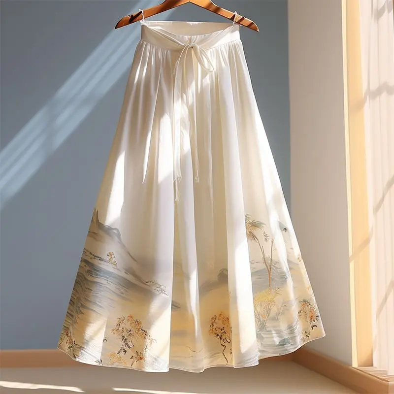 Small High Waist Drooping Pear Shapes High-Grade Skirt New Chinese Style Printed Horse-Face Skirt Women's Autumn Womenswear Bottom