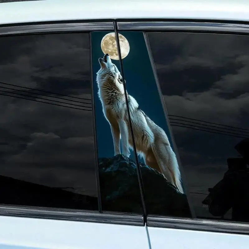 Wolf-Howl Pattern Car Sticker, Waterproof Car B-pillar Sticker, Scratch-resistant Wear-resistant Sticker, Personalized Door Post Sunscreen Durable Sticker