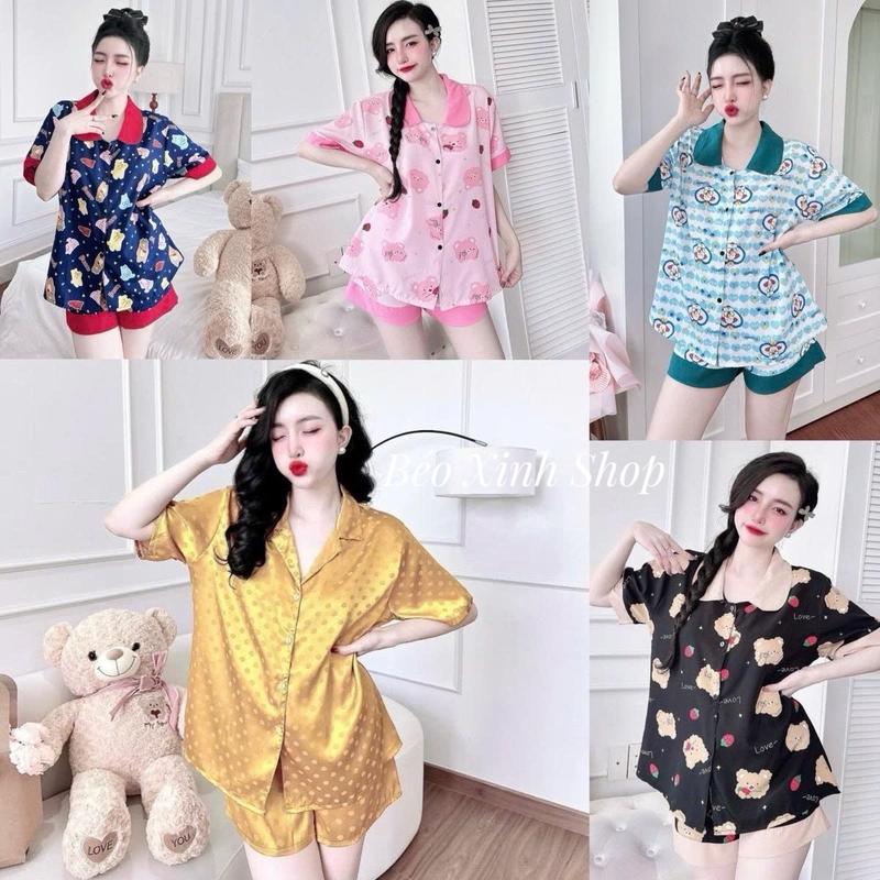 Đồ Bộ - Đồ Ngủ Quần Áo Đùi Pijama Bigsize 50-100kg Vải Lụa Nhật Bộ Ngủ Nữ Nhung Lịch Women Quần Ngủ - A.5020