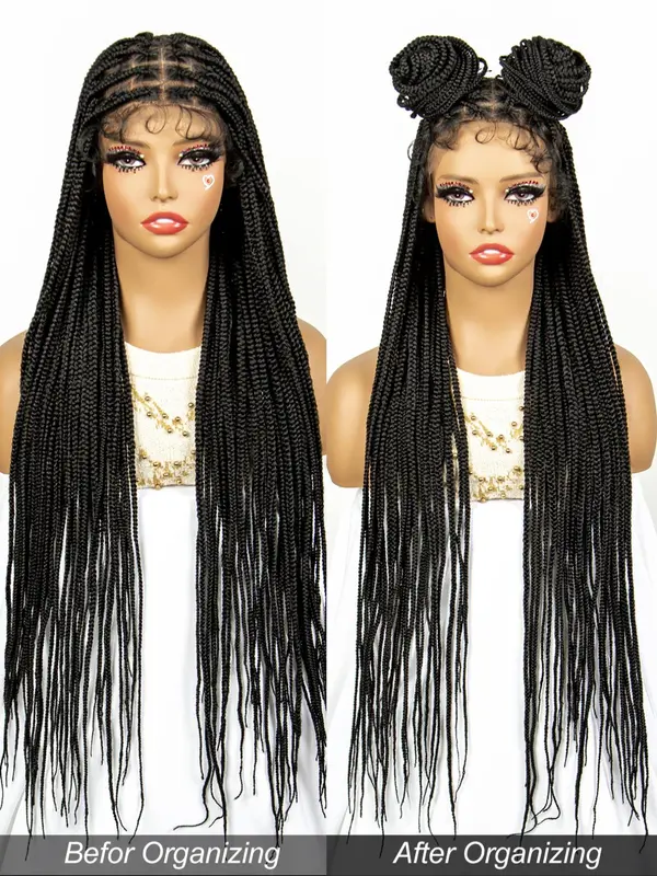 Women's Fashion 36inch Long Braided Lace Wigs with Baby Hair, Natural Fluffy Soft Synthetic Hair Wigs for Daily & Party Use 2