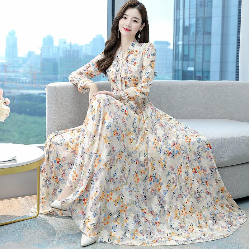 [Quần Áo Nữ] Váy Dài Voan Cổ Chữ V Cho Phụ Nữ Trung Niên, Mới 6