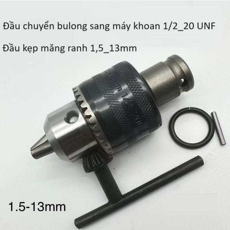 Đầu Kẹp Mũi Khoan 13mm manh Răng với Đầu chuyển bulong 1/2 sang Khoan