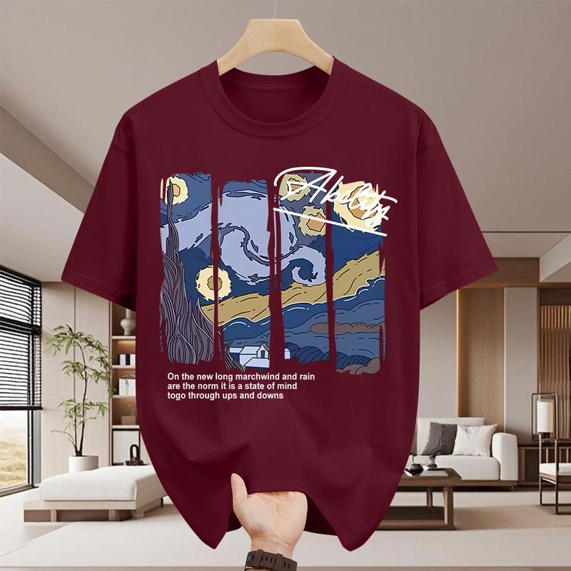 Product Introduction of Áo Thun Cotton Nam, ngắn Tay, Cổ Thuyền In Họa Tiết Minh Họa Nghệ Thuật Trừu Tượng 13