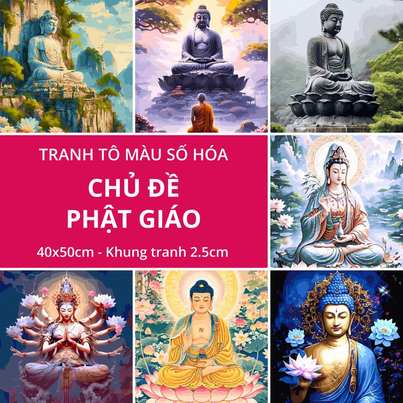 Tranh tô màu theo số Phật giáo đã căng khung 40x50cm Vẽ Tranh Diy Acrylic