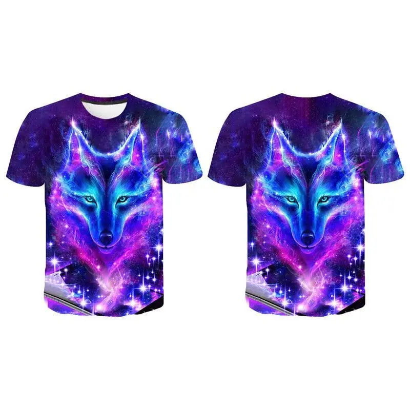Summer T Shirt Men Streetwear Round Neck Short Sleeve Tees Tops Funny Animal Male Clothes Casual Wolf 3D Print Tshirt Menswear Clothing Long Original 1