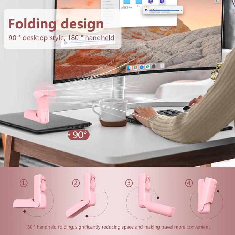 Portable Handheld Fan, USB Rechargeable Fan with Light, Foldable 3-speed Wind Fan for Outdoor Camping Home Office 5