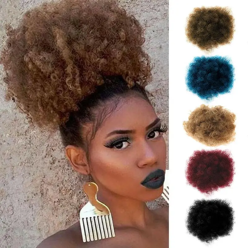 Kẹp Trong Tóc Nối Afro Bun, Chất Lượng Cao, Tóc Tổng Hợp, Tóc Đuôi Ngựa Dây Rút 1