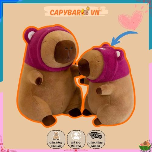 Siêu Cute! Thú Bông Capybara Đội Mũ Gấu Lotso - Chuột Lang Nước Đeo Mũ Gấu Dâu Tây gấu bông Thú Nhồi Bông Đồ Chơi Toy Phát Nhạc