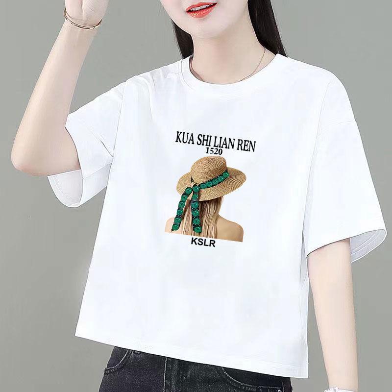 Áo Thun Cotton ngắn Tay Thời Trang Màu Trơn Dáng Rộng Vừa Vặn, Áo Crop Top Nhỏ Dành Cho Nữ, Cổ Tròn, Hàng Mới Về Năm 2024, Thích Hợp Cho Mùa Hè 4
