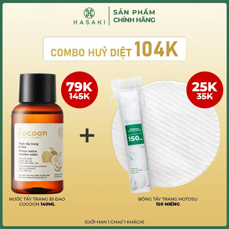 Combo Nước Tẩy Trang Cocoon Bí Đao 140ml + Bông Tẩy Trang Hotosu 150 Miếng | HASAKI BEAUTY 6