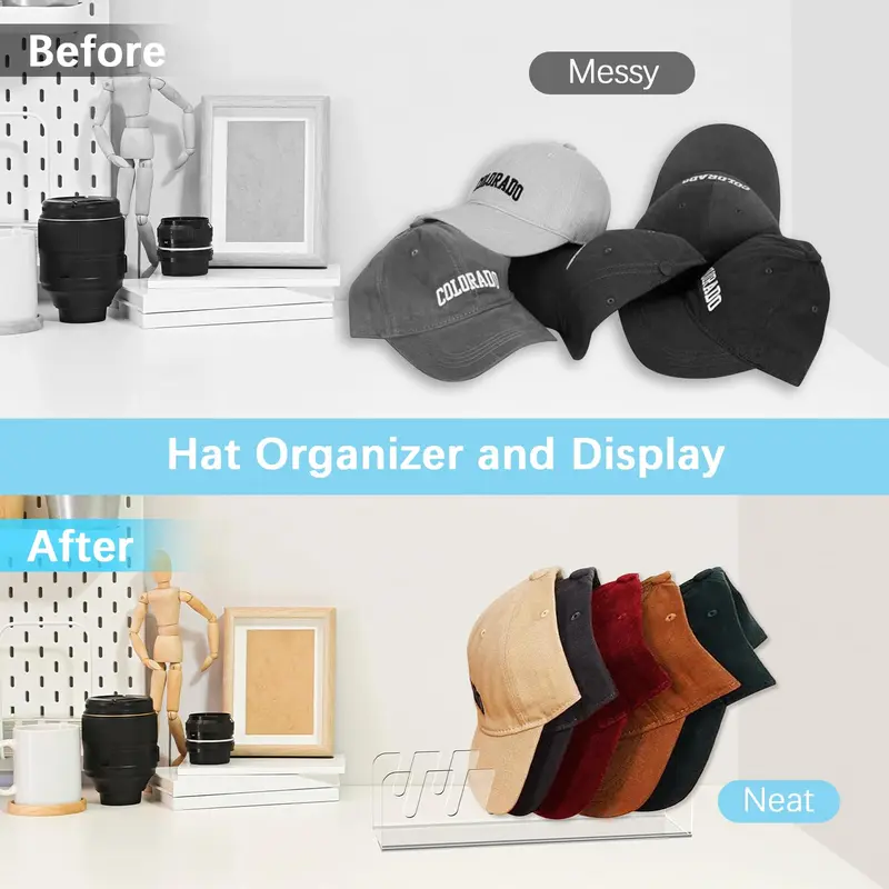 Acrylic Hat Stand, 2 Counts Baseball Cap Display & Storage Rack, Hat Holder for Bedroom, Closet, Dresser, Home Organizer 4