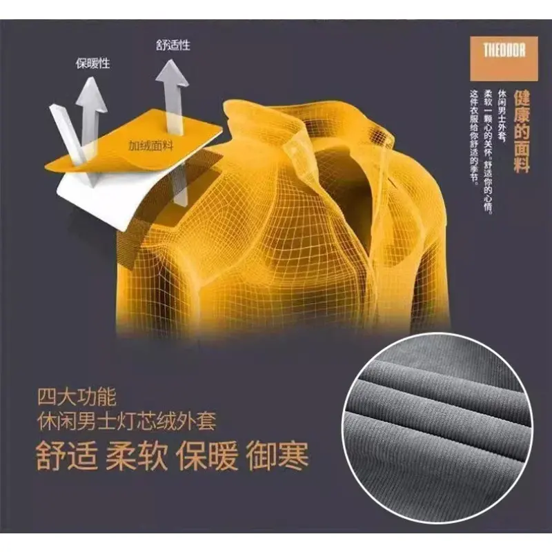 Áo khoác Vải Nhung kẻ mùa đông, dành cho nam giới, Phong cách Công Sở Thường Ngày dày và ấm, Áo khoác Parka, Lông cừu Trơn Áo khoác Bomber, Áo gió, Áo Khoác Ngoài Nam, Parkas 7